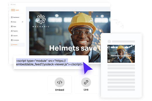 Yodeck digital signage platform with helmet safety ad