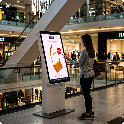Interactive digital signage in shopping mall with Yodeck branding
